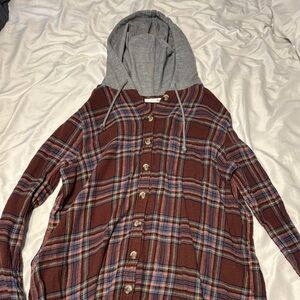 Long Sleeve Button Up Shirt with Hoodie